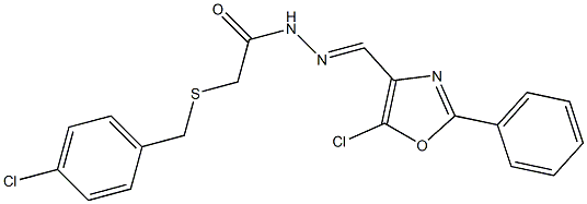 2-[(4-chlorophenyl)methylsulfanyl]-N-[(E)-(5-chloro-2-phenyl-1,3-oxazol-4-yl)methylideneamino]acetamide Structure