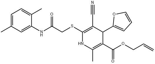 prop-2-enyl 5-cyano-6-[2-(2,5-dimethylanilino)-2-oxoethyl]sulfanyl-4-(furan-2-yl)-2-methyl-1,4-dihydropyridine-3-carboxylate Structure