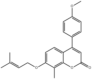 4-(4-methoxyphenyl)-8-methyl-7-(3-methylbut-2-enoxy)chromen-2-one Structure