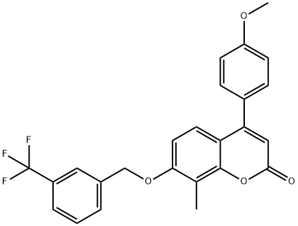4-(4-methoxyphenyl)-8-methyl-7-[[3-(trifluoromethyl)phenyl]methoxy]chromen-2-one Struktur