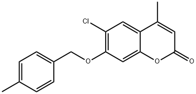 6-chloro-4-methyl-7-[(4-methylphenyl)methoxy]chromen-2-one Struktur
