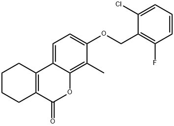 3-[(2-chloro-6-fluorophenyl)methoxy]-4-methyl-7,8,9,10-tetrahydrobenzo[c]chromen-6-one 化学構造式