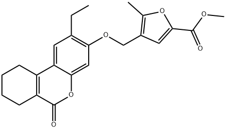 methyl 4-[(2-ethyl-6-oxo-7,8,9,10-tetrahydrobenzo[c]chromen-3-yl)oxymethyl]-5-methylfuran-2-carboxylate Struktur