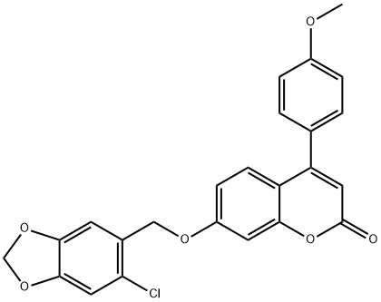 7-[(6-chloro-1,3-benzodioxol-5-yl)methoxy]-4-(4-methoxyphenyl)chromen-2-one Struktur