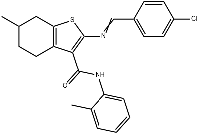 2-[(E)-(4-chlorophenyl)methylideneamino]-6-methyl-N-(2-methylphenyl)-4,5,6,7-tetrahydro-1-benzothiophene-3-carboxamide Struktur