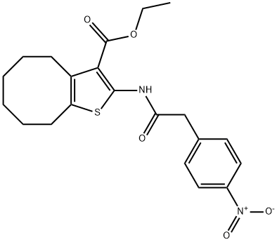 ethyl 2-[[2-(4-nitrophenyl)acetyl]amino]-4,5,6,7,8,9-hexahydrocycloocta[b]thiophene-3-carboxylate Struktur