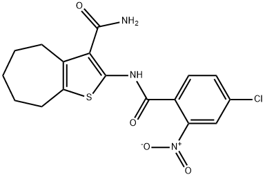 2-[(4-chloro-2-nitrobenzoyl)amino]-5,6,7,8-tetrahydro-4H-cyclohepta[b]thiophene-3-carboxamide Struktur