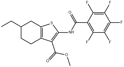 methyl 6-ethyl-2-[(2,3,4,5,6-pentafluorobenzoyl)amino]-4,5,6,7-tetrahydro-1-benzothiophene-3-carboxylate 化学構造式