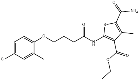 ethyl 5-carbamoyl-2-[4-(4-chloro-2-methylphenoxy)butanoylamino]-4-methylthiophene-3-carboxylate 化学構造式