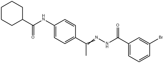 3-bromo-N-[(Z)-1-[4-(cyclohexanecarbonylamino)phenyl]ethylideneamino]benzamide Structure