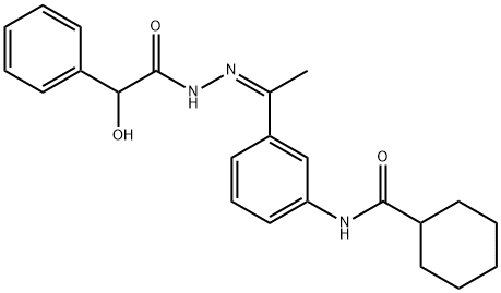 N-[3-[(Z)-N-[(2-hydroxy-2-phenylacetyl)amino]-C-methylcarbonimidoyl]phenyl]cyclohexanecarboxamide Struktur