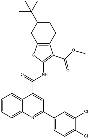 methyl 6-tert-butyl-2-[[2-(3,4-dichlorophenyl)quinoline-4-carbonyl]amino]-4,5,6,7-tetrahydro-1-benzothiophene-3-carboxylate 化学構造式