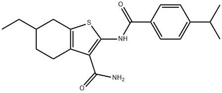 6-ethyl-2-[(4-propan-2-ylbenzoyl)amino]-4,5,6,7-tetrahydro-1-benzothiophene-3-carboxamide Struktur