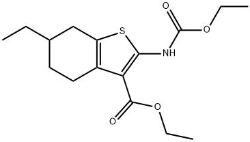 ethyl 2-(ethoxycarbonylamino)-6-ethyl-4,5,6,7-tetrahydro-1-benzothiophene-3-carboxylate Struktur