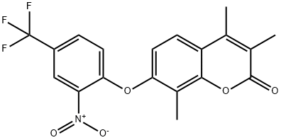 3,4,8-trimethyl-7-[2-nitro-4-(trifluoromethyl)phenoxy]chromen-2-one 化学構造式