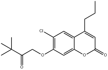 6-chloro-7-(3,3-dimethyl-2-oxobutoxy)-4-propylchromen-2-one Structure