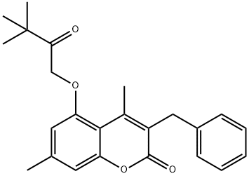 3-benzyl-5-(3,3-dimethyl-2-oxobutoxy)-4,7-dimethylchromen-2-one 化学構造式