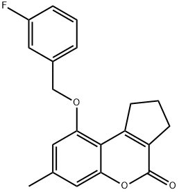9-[(3-fluorophenyl)methoxy]-7-methyl-2,3-dihydro-1H-cyclopenta[c]chromen-4-one 化学構造式