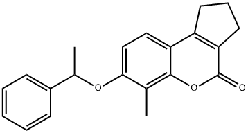 6-methyl-7-(1-phenylethoxy)-2,3-dihydro-1H-cyclopenta[c]chromen-4-one Struktur