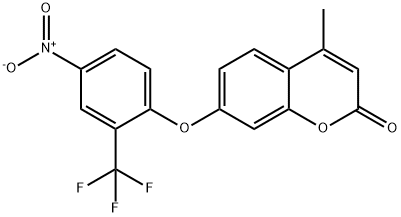 4-methyl-7-[4-nitro-2-(trifluoromethyl)phenoxy]chromen-2-one Struktur