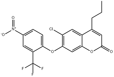 6-chloro-7-[4-nitro-2-(trifluoromethyl)phenoxy]-4-propylchromen-2-one Structure