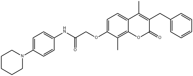 2-(3-benzyl-4,8-dimethyl-2-oxochromen-7-yl)oxy-N-(4-piperidin-1-ylphenyl)acetamide Structure