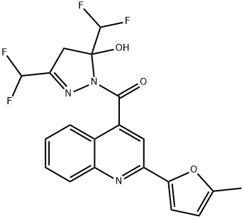 [3,5-bis(difluoromethyl)-5-hydroxy-4H-pyrazol-1-yl]-[2-(5-methylfuran-2-yl)quinolin-4-yl]methanone Structure