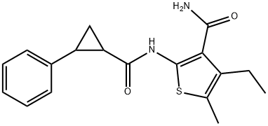 4-ethyl-5-methyl-2-[(2-phenylcyclopropanecarbonyl)amino]thiophene-3-carboxamide Structure