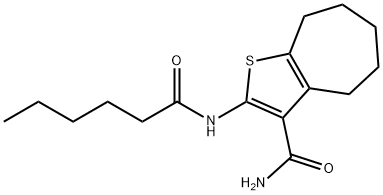 2-(hexanoylamino)-5,6,7,8-tetrahydro-4H-cyclohepta[b]thiophene-3-carboxamide Struktur