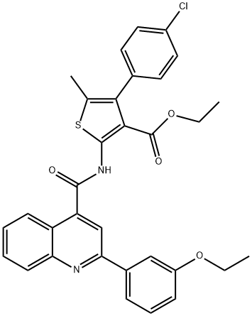 ethyl 4-(4-chlorophenyl)-2-[[2-(3-ethoxyphenyl)quinoline-4-carbonyl]amino]-5-methylthiophene-3-carboxylate Struktur