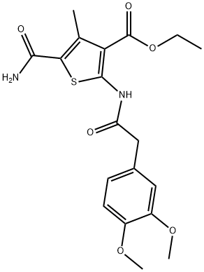 ethyl 5-carbamoyl-2-[[2-(3,4-dimethoxyphenyl)acetyl]amino]-4-methylthiophene-3-carboxylate Struktur