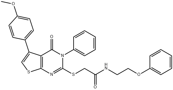 2-[5-(4-methoxyphenyl)-4-oxo-3-phenylthieno[2,3-d]pyrimidin-2-yl]sulfanyl-N-(2-phenoxyethyl)acetamide 化学構造式