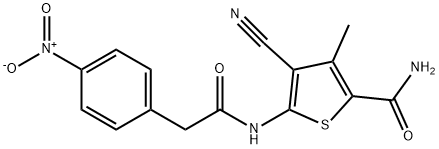 4-cyano-3-methyl-5-[[2-(4-nitrophenyl)acetyl]amino]thiophene-2-carboxamide Structure