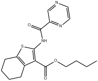 butyl 2-(pyrazine-2-carbonylamino)-4,5,6,7-tetrahydro-1-benzothiophene-3-carboxylate 化学構造式