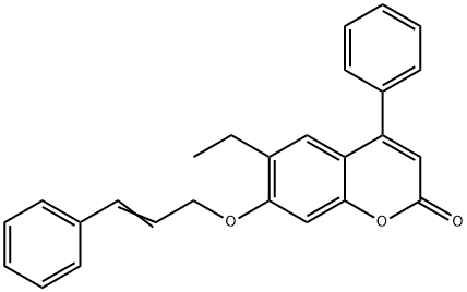 6-ethyl-4-phenyl-7-[(E)-3-phenylprop-2-enoxy]chromen-2-one 结构式