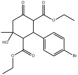 diethyl 2-(4-bromophenyl)-4-hydroxy-4-methyl-6-oxocyclohexane-1,3-dicarboxylate Struktur