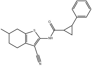 N-(3-cyano-6-methyl-4,5,6,7-tetrahydro-1-benzothiophen-2-yl)-2-phenylcyclopropane-1-carboxamide 化学構造式