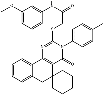 N-(3-methoxyphenyl)-2-[3-(4-methylphenyl)-4-oxospiro[6H-benzo[h]quinazoline-5,1'-cyclohexane]-2-yl]sulfanylacetamide 结构式