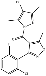 (4-bromo-3,5-dimethylpyrazol-1-yl)-[3-(2-chloro-6-fluorophenyl)-5-methyl-1,2-oxazol-4-yl]methanone Structure