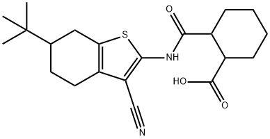 2-[(6-tert-butyl-3-cyano-4,5,6,7-tetrahydro-1-benzothiophen-2-yl)carbamoyl]cyclohexane-1-carboxylic acid 化学構造式