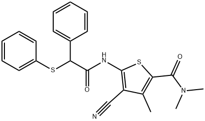 4-cyano-N,N,3-trimethyl-5-[(2-phenyl-2-phenylsulfanylacetyl)amino]thiophene-2-carboxamide,495383-29-4,结构式
