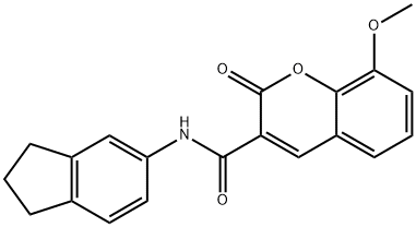 N-(2,3-dihydro-1H-inden-5-yl)-8-methoxy-2-oxochromene-3-carboxamide 化学構造式