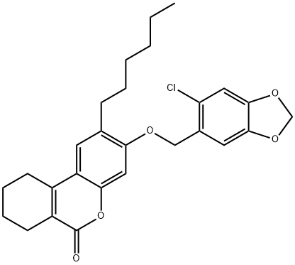 3-[(6-chloro-1,3-benzodioxol-5-yl)methoxy]-2-hexyl-7,8,9,10-tetrahydrobenzo[c]chromen-6-one,500203-28-1,结构式