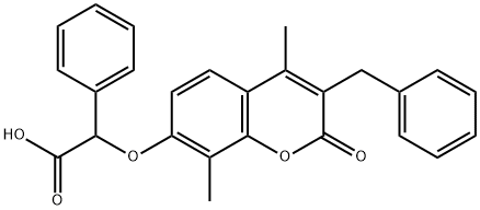 2-(3-benzyl-4,8-dimethyl-2-oxochromen-7-yl)oxy-2-phenylacetic acid 化学構造式