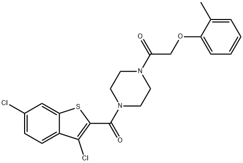 1-[4-(3,6-dichloro-1-benzothiophene-2-carbonyl)piperazin-1-yl]-2-(2-methylphenoxy)ethanone 化学構造式