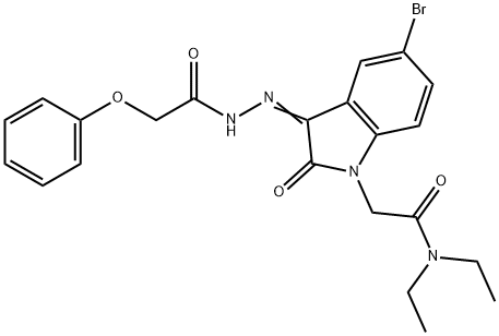 2-[(3Z)-5-bromo-2-oxo-3-[(2-phenoxyacetyl)hydrazinylidene]indol-1-yl]-N,N-diethylacetamide Structure