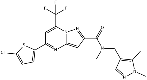 5-(5-chlorothiophen-2-yl)-N-[(1,5-dimethylpyrazol-4-yl)methyl]-N-methyl-7-(trifluoromethyl)pyrazolo[1,5-a]pyrimidine-2-carboxamide Struktur