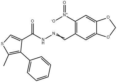 5-methyl-N-[(E)-(6-nitro-1,3-benzodioxol-5-yl)methylideneamino]-4-phenylthiophene-3-carboxamide,522619-01-8,结构式