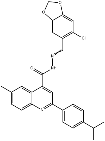 N-[(E)-(6-chloro-1,3-benzodioxol-5-yl)methylideneamino]-6-methyl-2-(4-propan-2-ylphenyl)quinoline-4-carboxamide Struktur