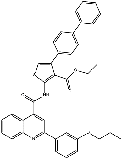 ethyl 4-(4-phenylphenyl)-2-[[2-(3-propoxyphenyl)quinoline-4-carbonyl]amino]thiophene-3-carboxylate 化学構造式